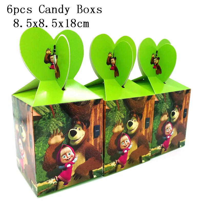 Masha and the Bear Birthday Party Decoration Kit with Balloons and Backdrop - Girls Cartoon Theme, Disposable Tableware, All Variants