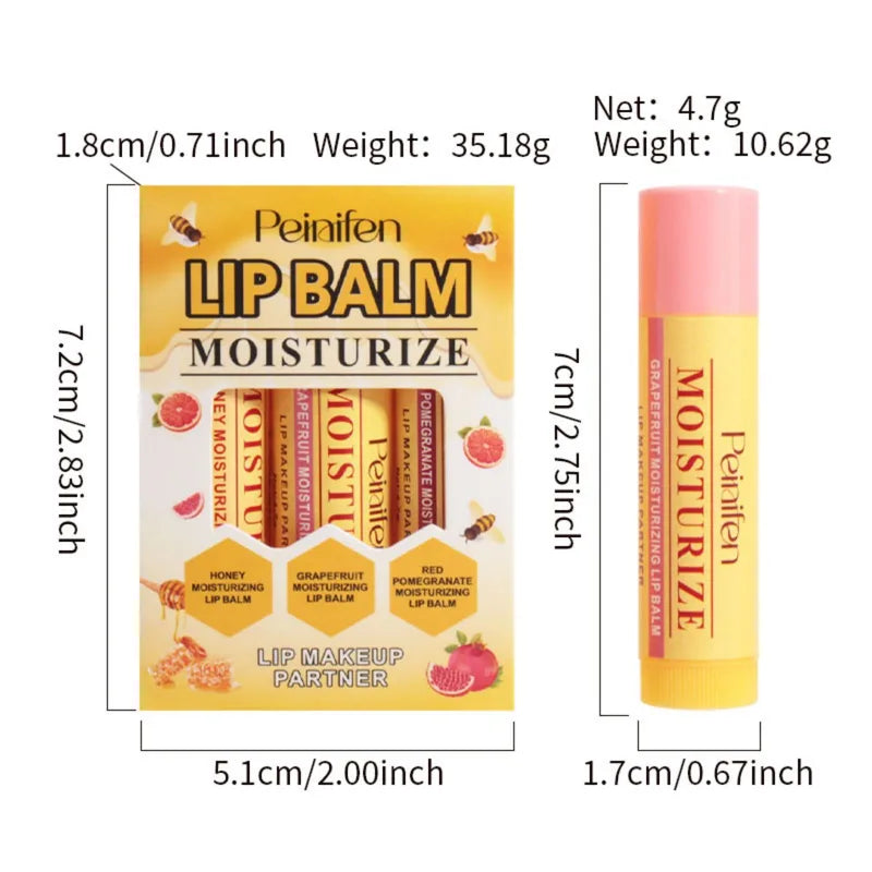 3-Piece Lip Balm Set with Lipstick Base Hydrating Natural Plant Lip Care