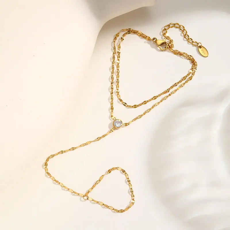 Adjustable Gold Plated Stainless Steel Hand Chain Ring Bracelet for Women - Summer Party Jewelry