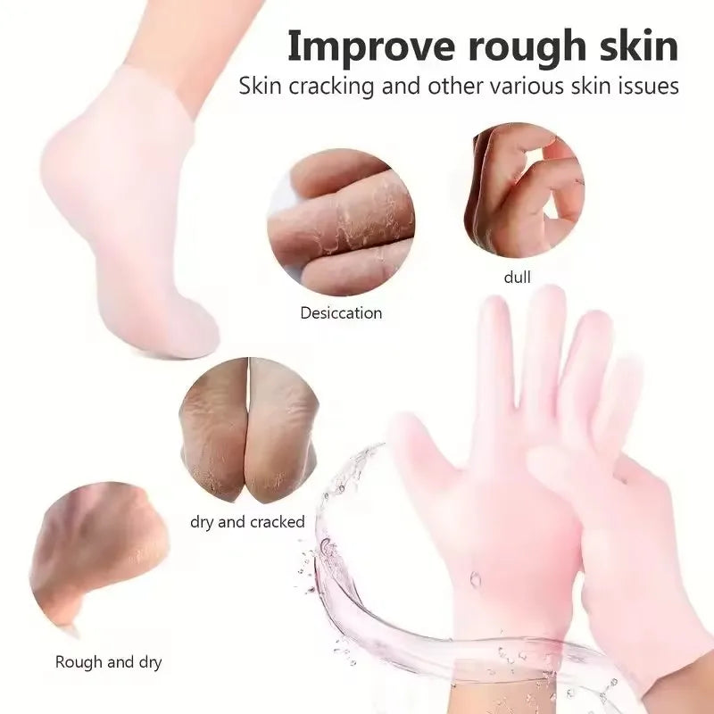 Silicone Skin Care 3-Piece Set - Reusable Moisturizing Masks, Gloves & Socks for Hands, Feet & Face