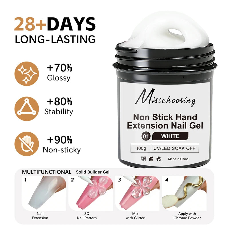 100g White Non-Stick Nail Gel for 3D Sculpting & Art - UV/LED Soak Off