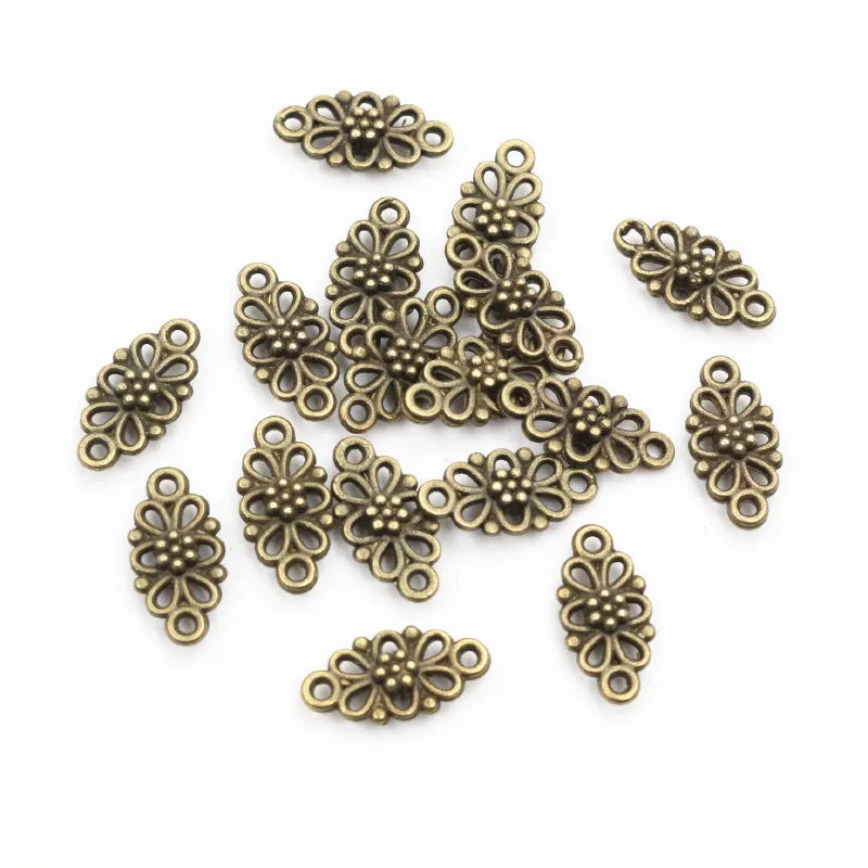 30pcs Flower Connector Charms 16x8mm Antique Silver Bronze Jewelry Supplies