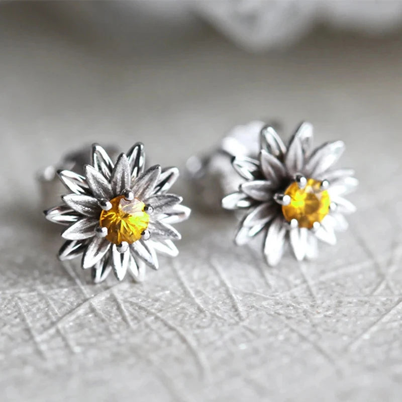 Dainty Flower Stud Earrings for Women - White & Gold Tones, Gift Jewelry