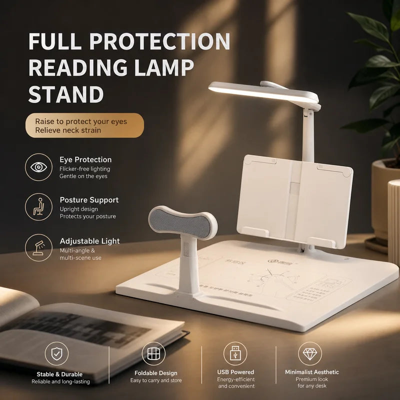 LED Study Lamp with Posture Corrector and Adjustable Book Stand - Eye Care Light