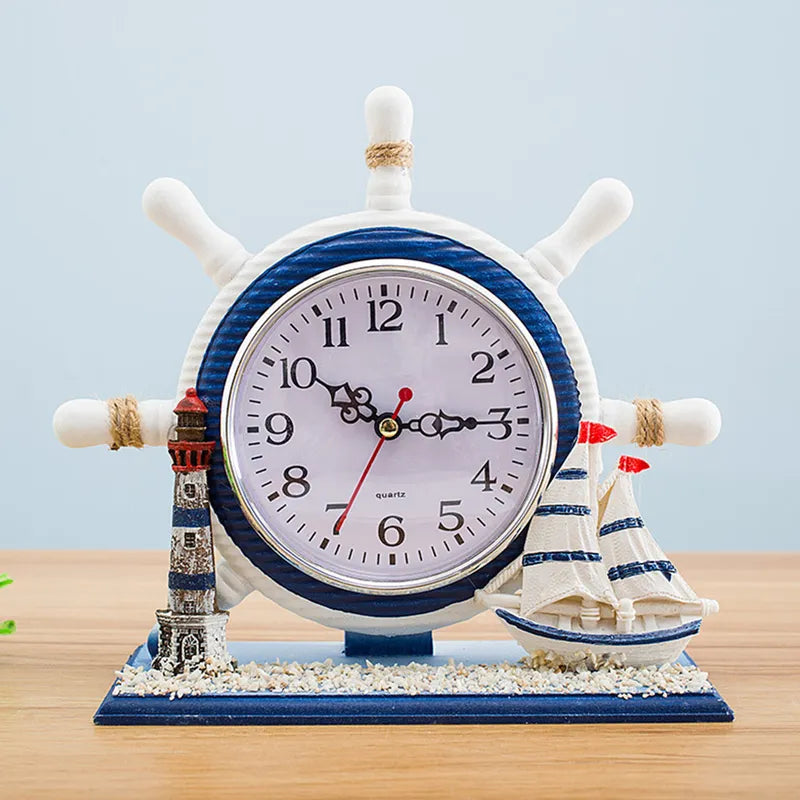 Nautical Style Desk Clock Ocean Theme Silent Tower Lamp for Home & Office Decor