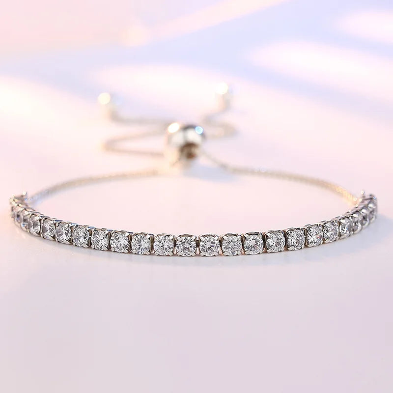 925 Sterling Silver Bracelet for Women Love Elegant Zircon Crystal Chain Engagement Wedding Jewelry