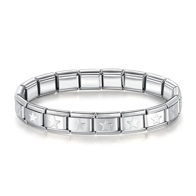 Women's Elastic Star Heart Butterfly Charm Bracelet - Stainless Steel 9mm Wide