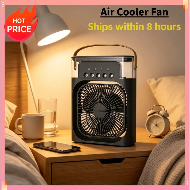 Portable 3-in-1 Air Cooler Fan Humidifier with LED Light USB Rechargeable