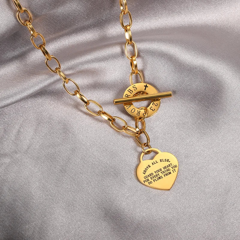 Heart-Shaped Stainless Steel Engraved Necklace for Daily Wear & Travel