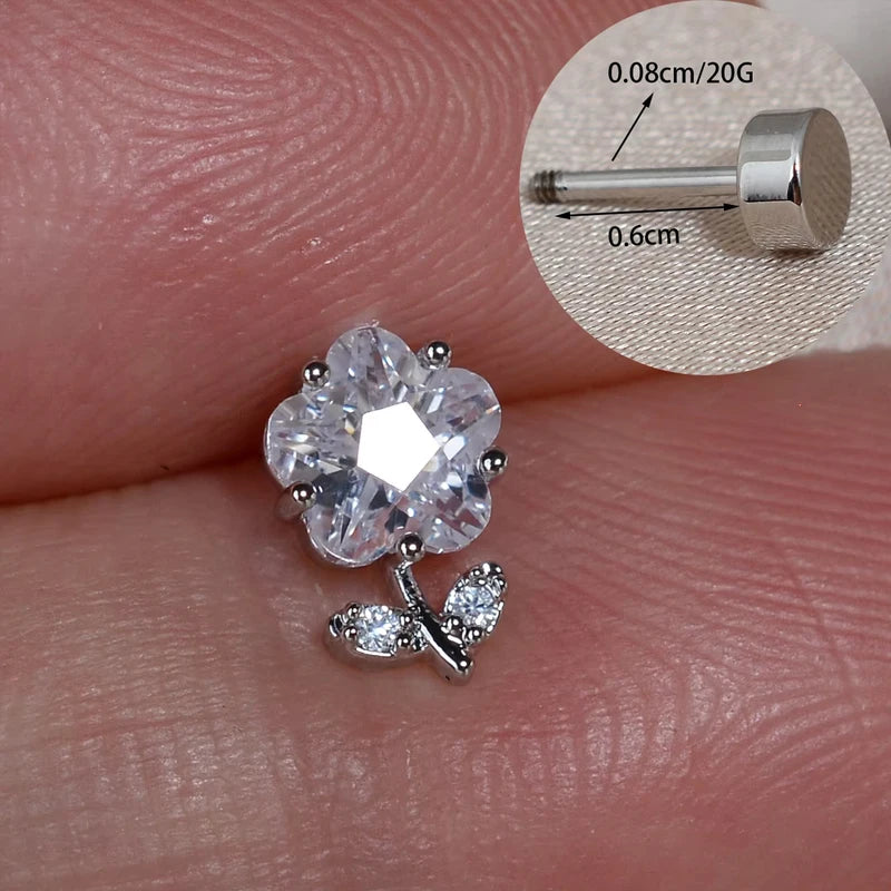 Dainty Sparkly CZ Flower Stud Earrings for Women Stainless Steel Jewelry