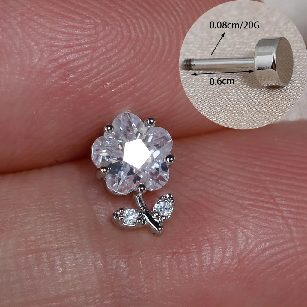Dainty Sparkly CZ Flower Stud Earrings for Women Stainless Steel Jewelry