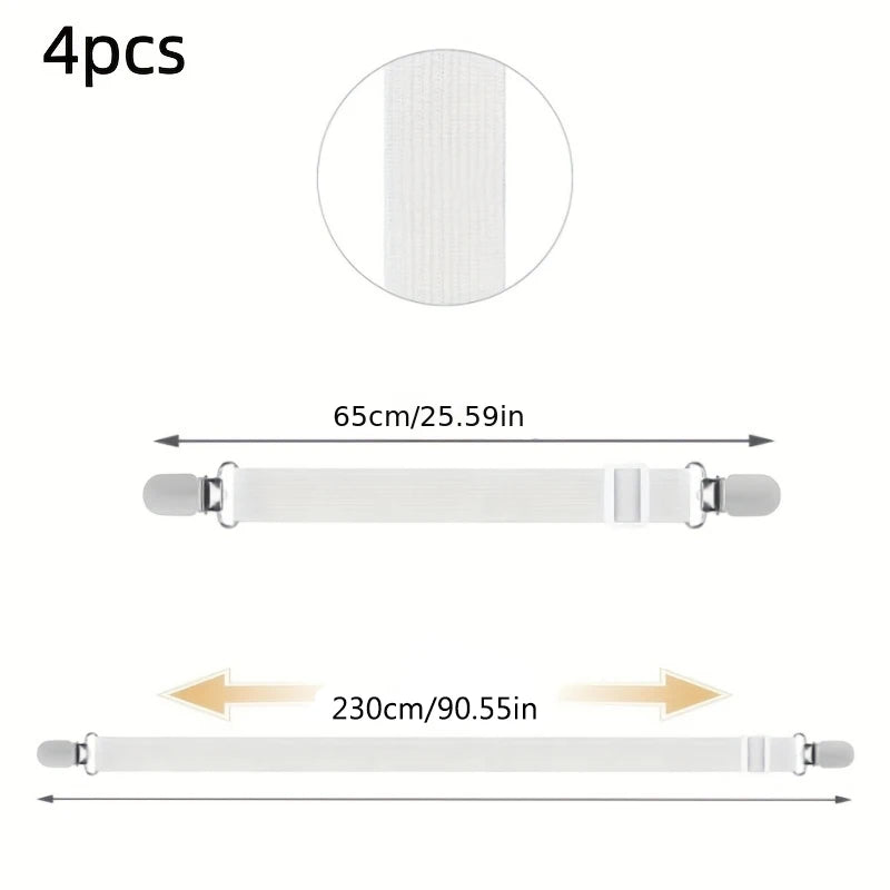 4 Pack Adjustable Bed Sheet Tensioners - Elastic Straps for Bed Sheets