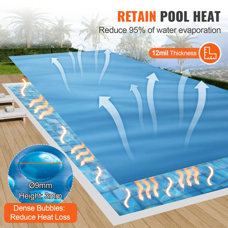 Rectangular Solar Pool Cover - Insulation & Water Evaporation Reduction, 12 Mil Thickness