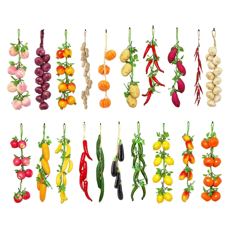 Artificial Fruit and Vegetable Hanging Decor String for Home Kitchen Farm Wall Art
