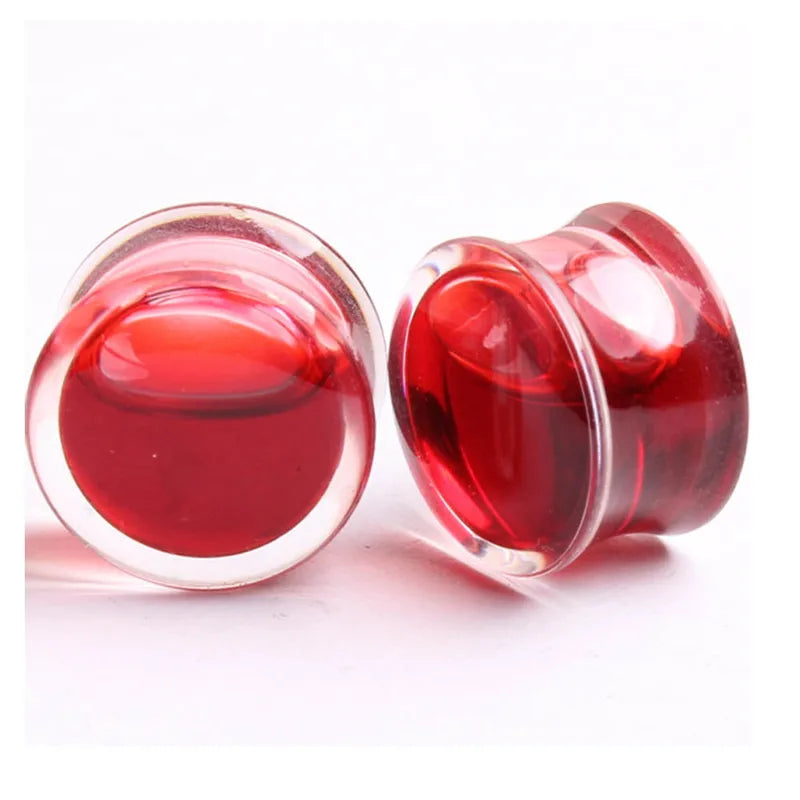 Halloween Blood Red Liquid Filled Double Saddle Ear Plugs Gauges Jewelry Set