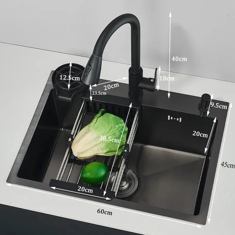 Large Stainless Steel Kitchen Sink with Integrated Faucet & Drain Basket