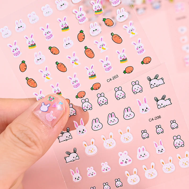 Children's Cartoon Rabbit Nail Stickers with Sequins & Glitter - DIY Kid Toy