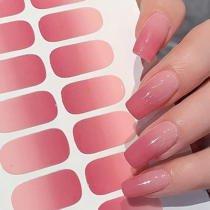 Semi-Cured Gel Nail Stickers Full Cover Color Nail Art Decals for UV Lamp