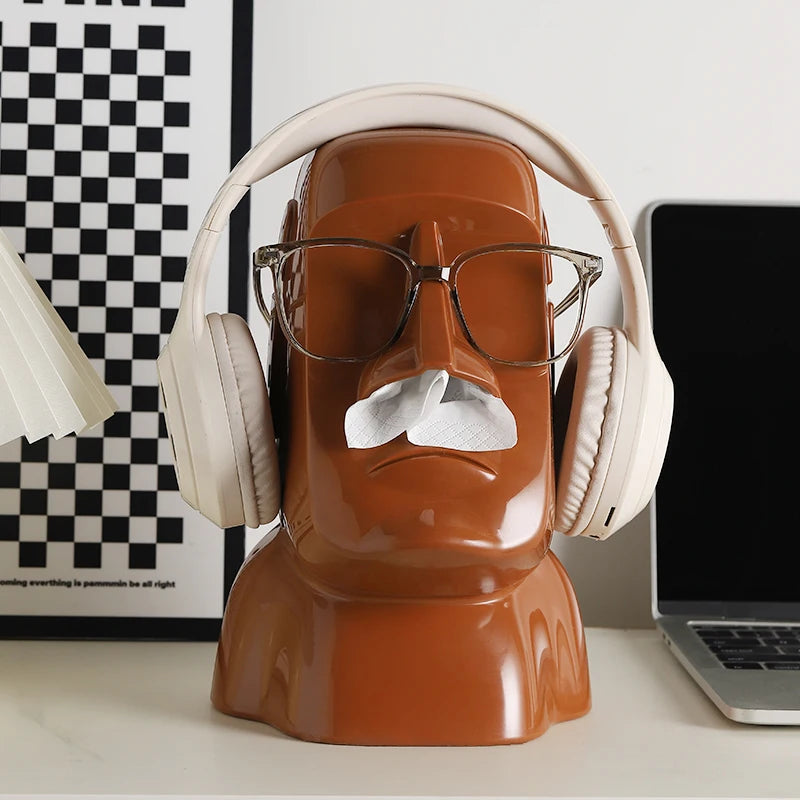 Creative Moai Stone Statue Tissue Box & Earphone Holder - Decorative Home Ornament