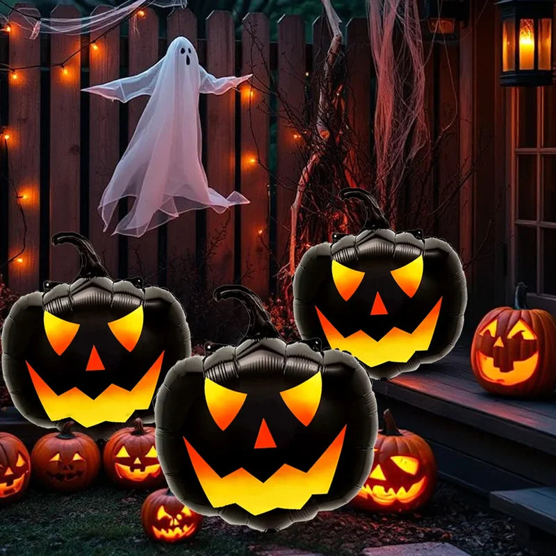 3pcs Black Pumpkin Head Balloons Halloween Horror Theme Decorations