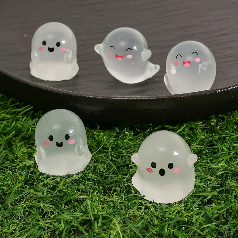 Halloween Luminous Ghost Micro Landscape Ornaments Set - Cute Resin Figurines