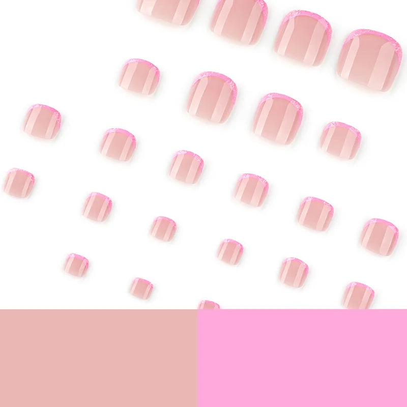 Pink French Tips Fake Toenails 24Pcs Nail Tips Set with Sequins for Summer - Multiple Colors