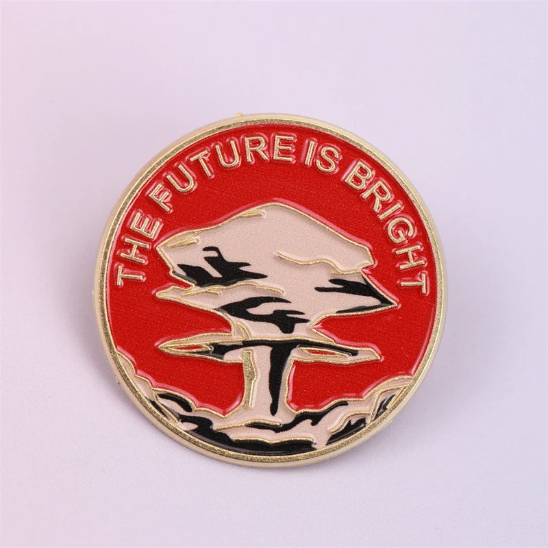 The Future Is Bright Enamel Pin - Red & Gold Zinc Alloy Brooch