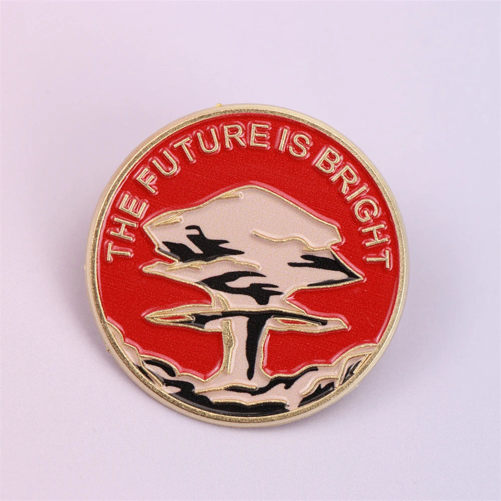 The Future Is Bright Enamel Pin - Red & Gold Zinc Alloy Brooch