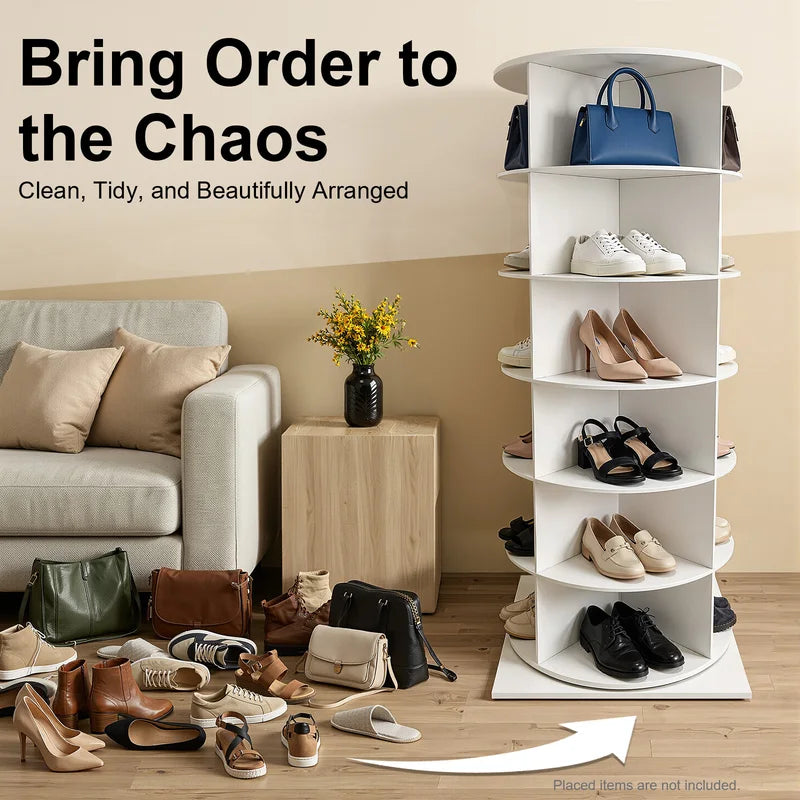 360° Rotating Shoe Rack 6-Tier Large Capacity Floor Organizer for Entryway