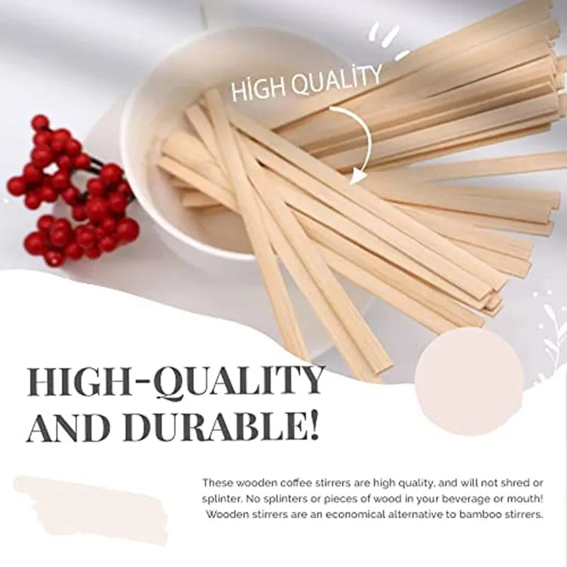Disposable Wooden Coffee Stir Sticks 100PCS - Eco-Friendly Beverage Utensils