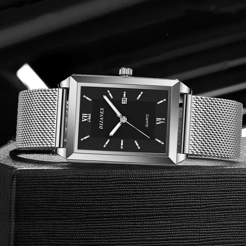 Men's Luxury Ultra-Thin Quartz Sports Watch with Stainless Steel Mesh Band