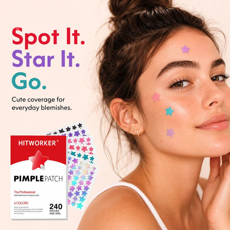 240PCS Star-Shaped Hydrocolloid Acne Patches Set - Face Spot Cover Stickers, Multiple Colors, S/M/L