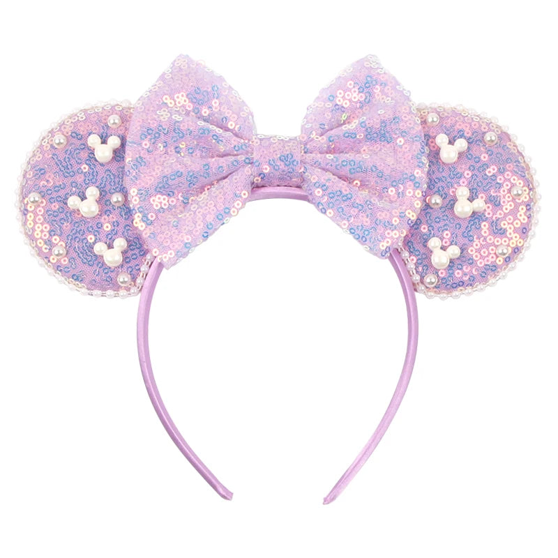 Girls Velvet Mouse Ear Hairband with Big Bow & Sequins - Kids Hair Accessories