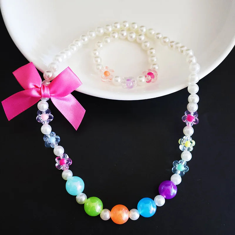 Children's Necklace Bow Tie Princess Costume Flower Rainbow Seastar Jewelry Set