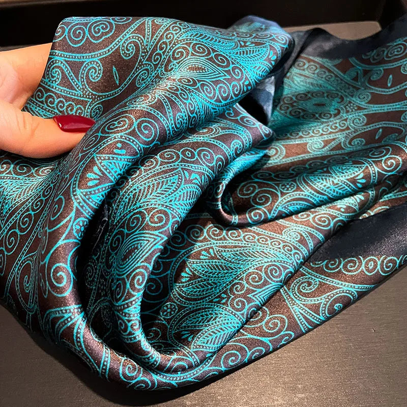 Luxury 100% Mulberry Silk Square Scarf for Women - Retro Sun Protection Shawl