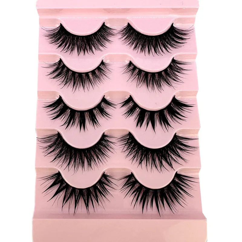 False Eyelash Set - Wispy, Natural, Wet Look, 5 Pairs for Eye Makeup