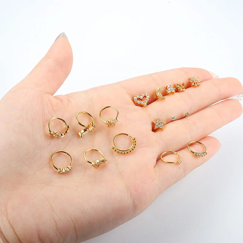 20G Nose Rings Studs Hoop Screw L Shaped Body Jewelry for Women