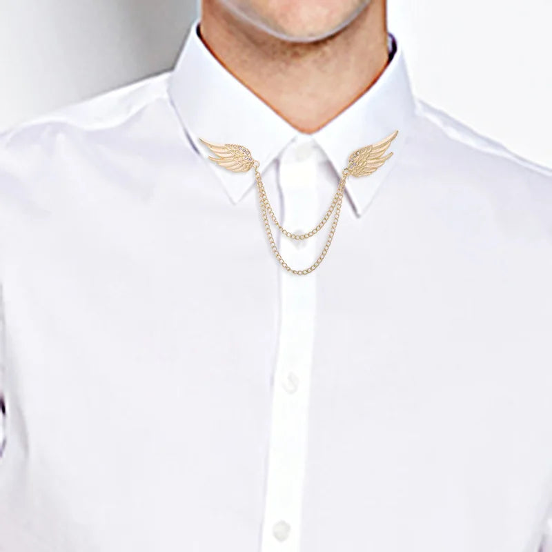 Crystal Angel Wing Brooch Lapel Pin Chain Accessories for Men Women