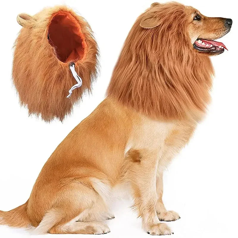 Pet Lion Head Wig Cosplay Dog Costume - Realistic Mane for Medium & Large Dogs