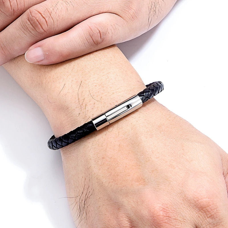 Men's Leather Bracelet Bangle with Magnetic Clasp - Handmade, Customizable Colors & Sizes