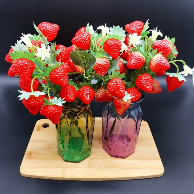 Artificial Strawberry Branch Decor Picks - Faux Fruit Plant Wall Accent