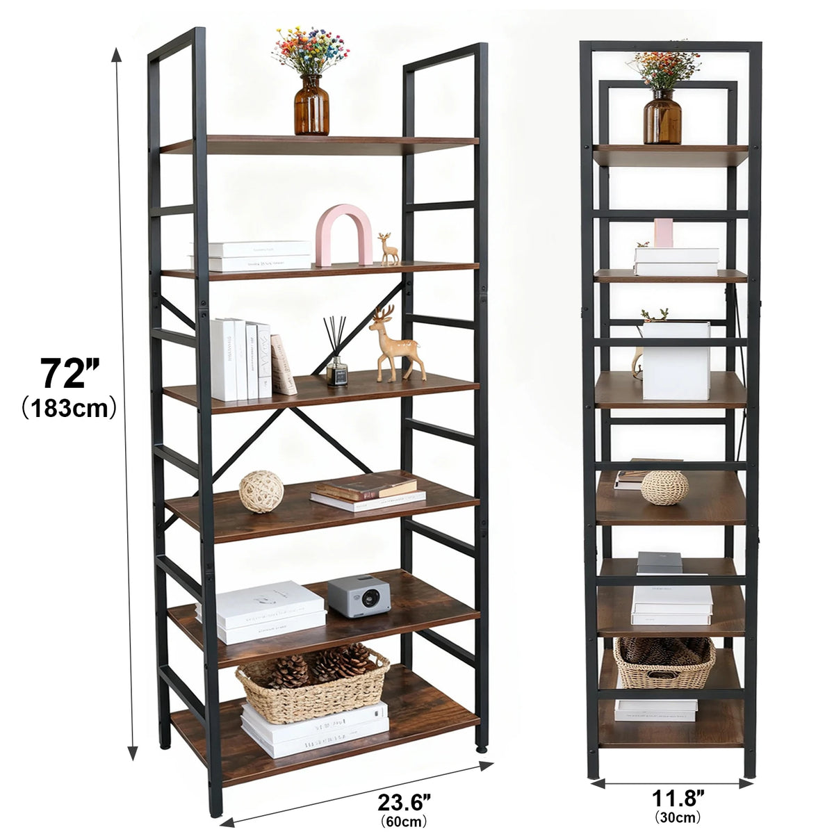 Modern 5 or 6 Tier Bookcase Corner Storage Organizer for Home Garage