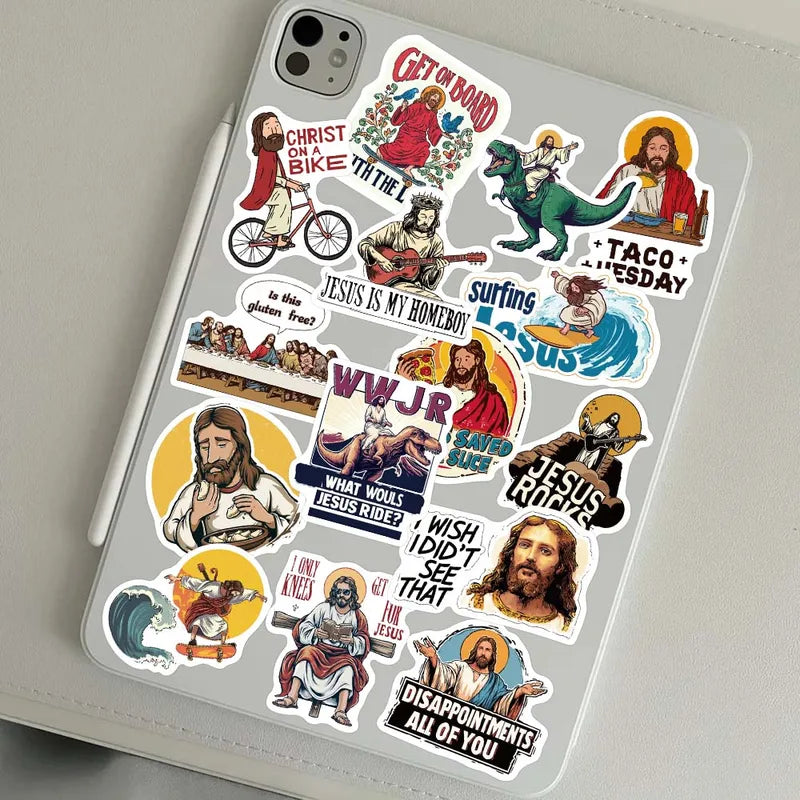 Cartoon Jesus Stickers Pack - Waterproof Vinyl Decals for Laptop Phone Skateboard & More
