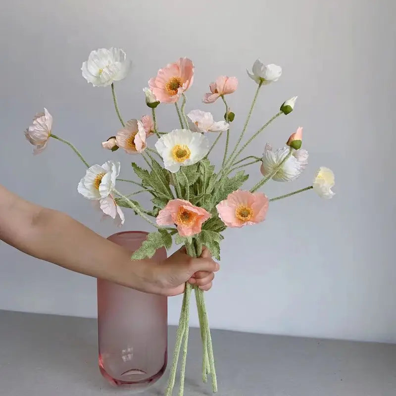 Artificial Poppy Flowers Bouquet - Silk Fake Flowers for Home & Wedding Decor