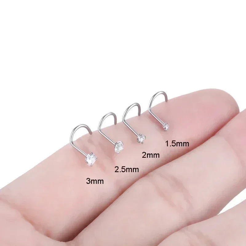 10pcs Titanium Nose Piercing Studs with CZ Crystals - Body Jewelry Set