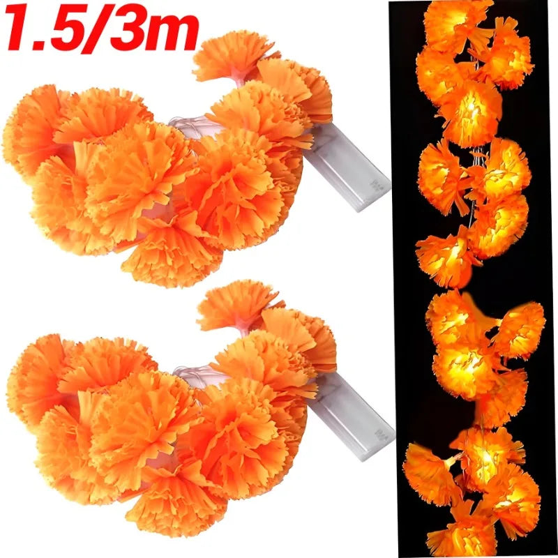 LED String Lights for Halloween Outdoor Party Decorations Marigold Garland Battery Powered