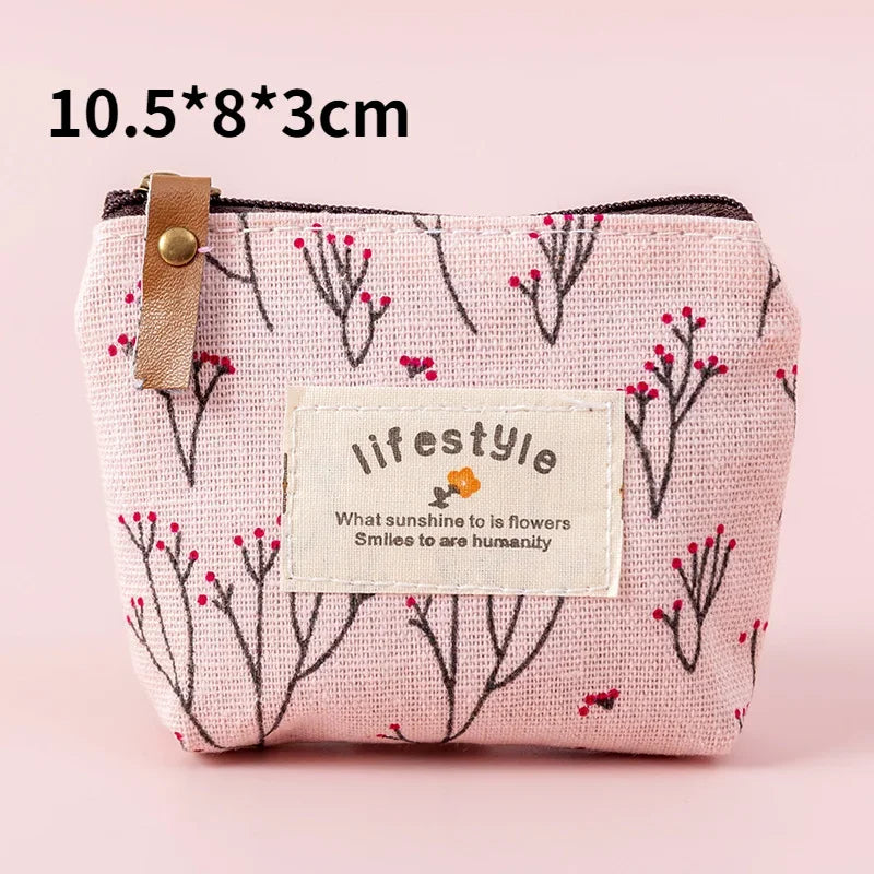 Kawaii Coin Purse Canvas Mini Floral Clutch Bag for Women Girls Kids