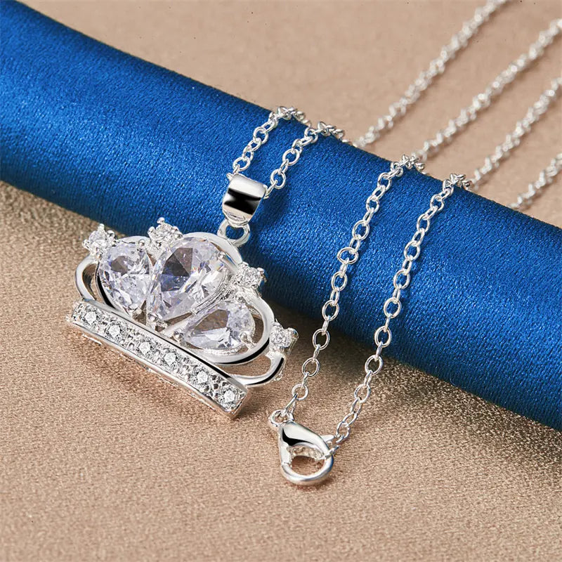 Sterling Silver Crown Pendant Necklace 16-30 Inch Women's Jewelry