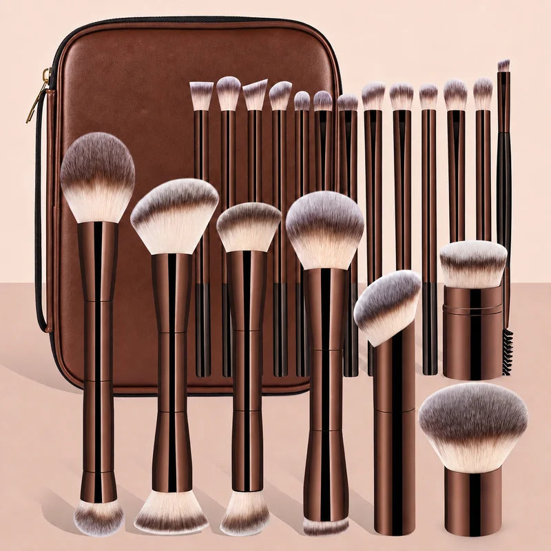 20Pcs Makeup Brush Set with Bag - Foundation, Blush, Powder & Eyeshadow Brushes