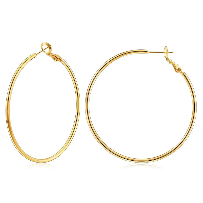 Lightweight 18K Gold Plated Hoop Earrings for Women - Hypoallergenic Stainless Steel, Multiple Sizes & Colors